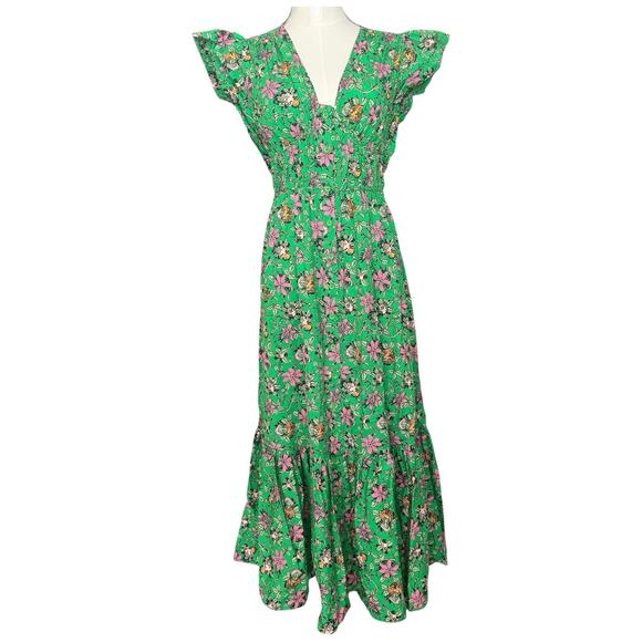 DEREK LAM 10 CROSBY Greta Floral Flutter Sleeve Midi Dress In Green Size 4 - Picture 3 of 14